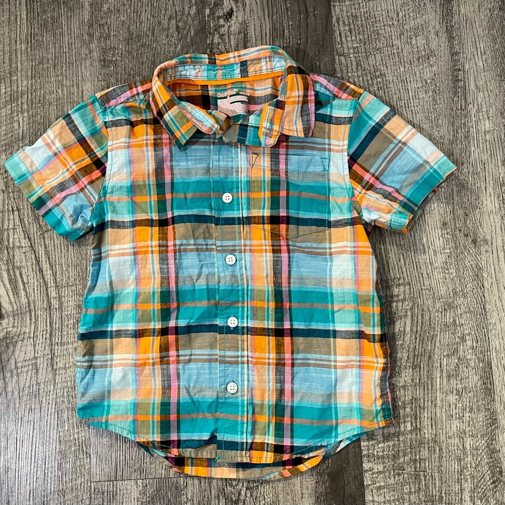 Cat & Jack Orange and Blue Button Down Shirt